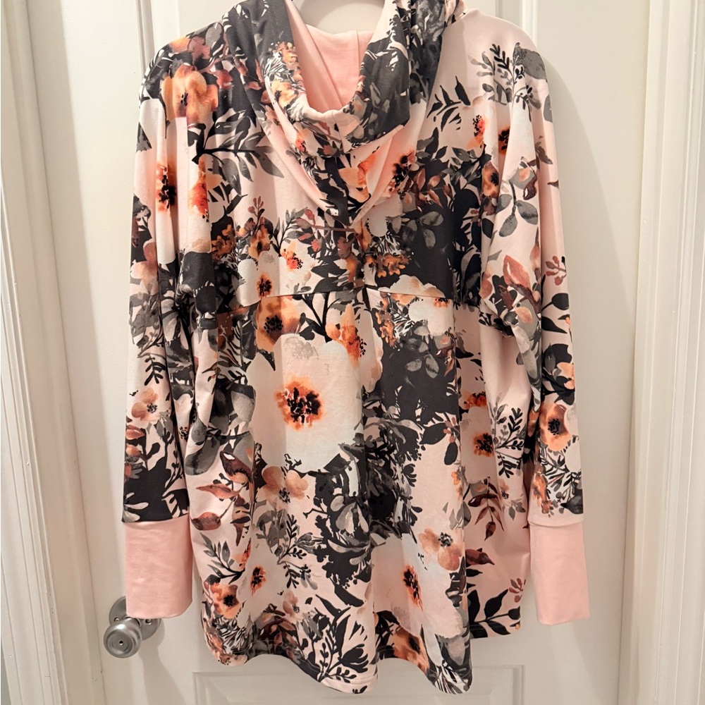 LuLaRoe Floral  Hoodie - Light Pink and Black - Picture 2 of 4